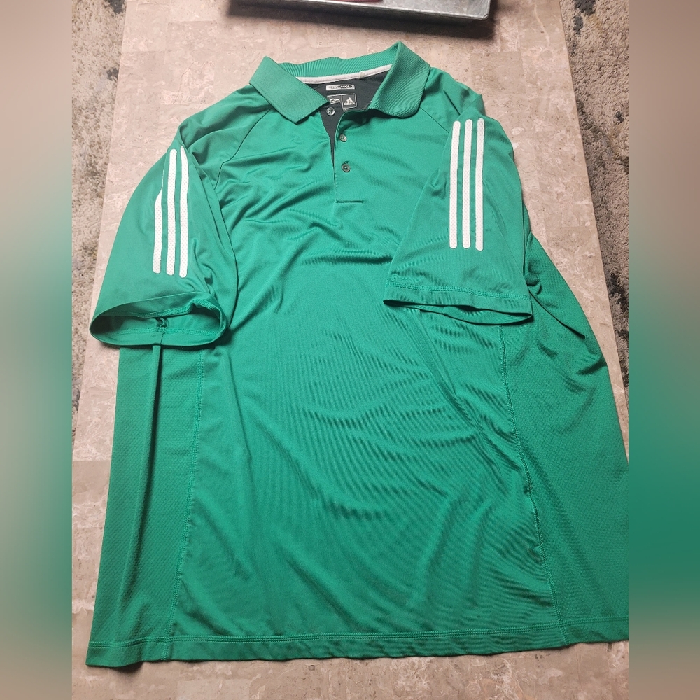 Adidas Polo Shirt Green Climacool Golf Preppy Resort Soccer Tennis Casual Office